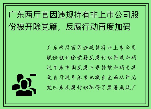 广东两厅官因违规持有非上市公司股份被开除党籍，反腐行动再度加码