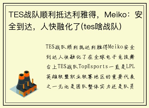 TES战队顺利抵达利雅得，Meiko：安全到达，人快融化了(tes啥战队)