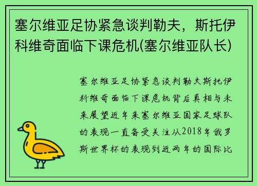 塞尔维亚足协紧急谈判勒夫，斯托伊科维奇面临下课危机(塞尔维亚队长)